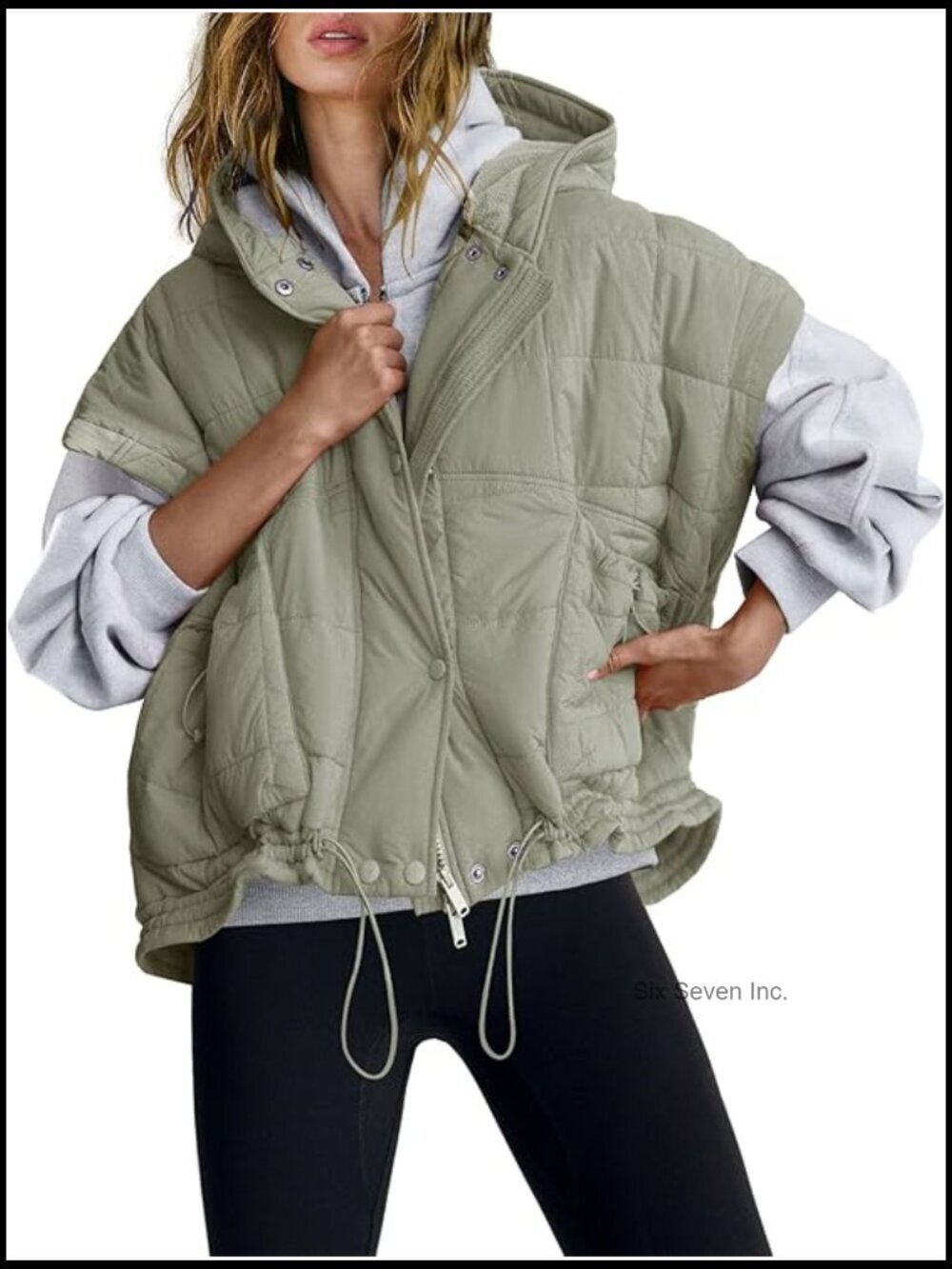 Oversized Puffer Vest Sleeveless Quilted Jacket Zip Up Hooded Puffy Vest